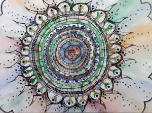 mandala maken atelier eviart aquarel en fineliner op doek